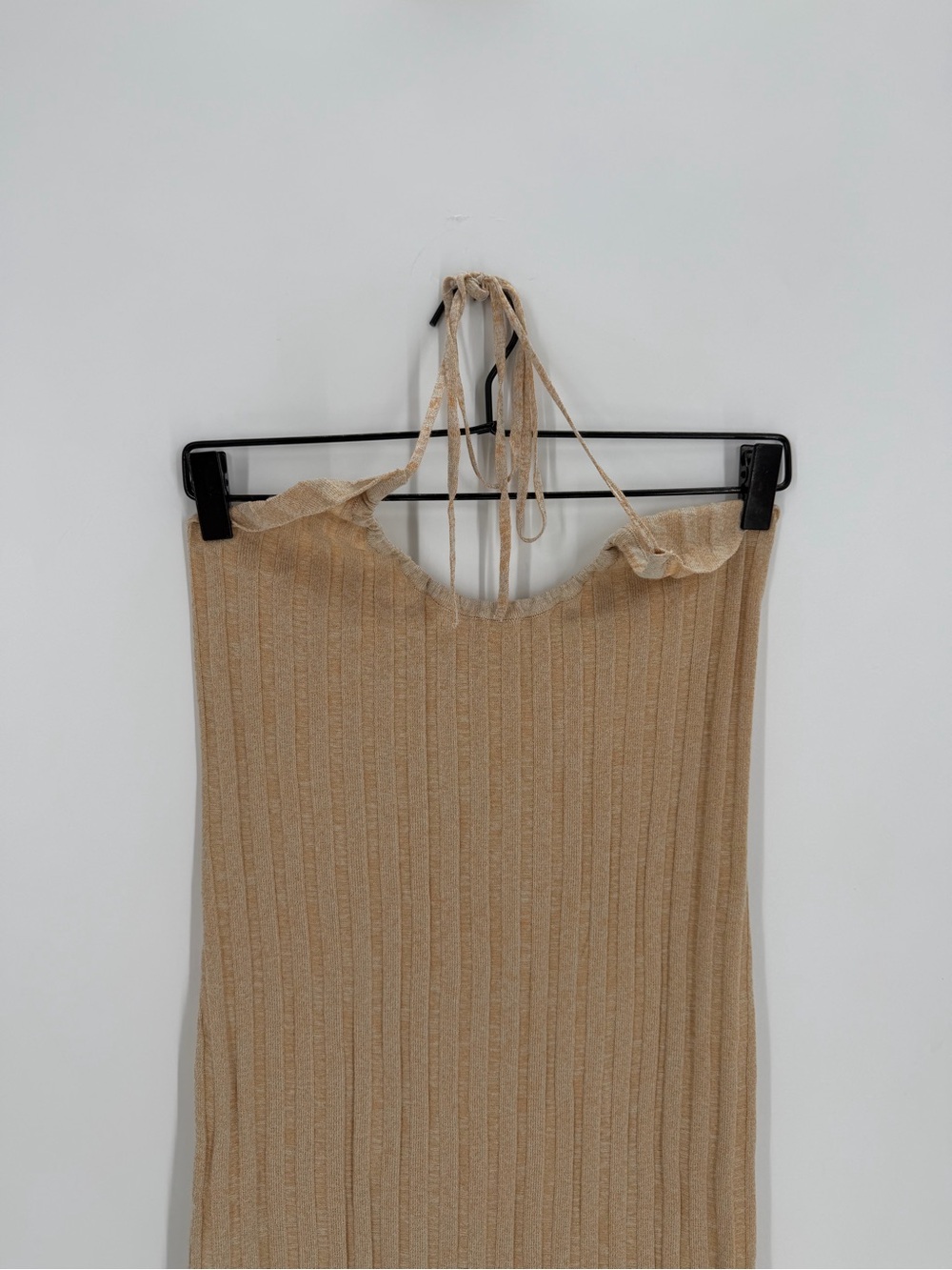 Paloma Wool Beige Halter Tie Rib Knit Open Back Jenny Dress